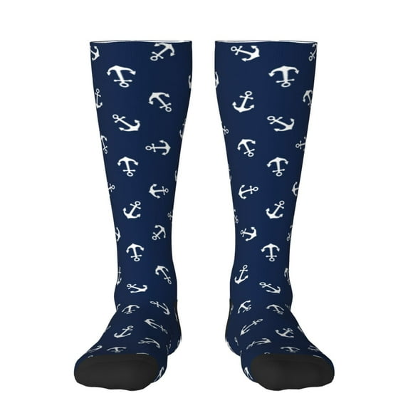 Naloa Nautical Themed Simple Anchors Thigh High Socks Extra Long Stretchy Sock Women Over Knee High Opaque Stocking Daily Wear