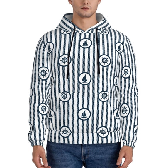 Naloa Nautical1 Men's Casual Hooded Collar Drawstring Hoodies Pullover Sweatshirts Casual Long Sleeve Shirts-X-Large
