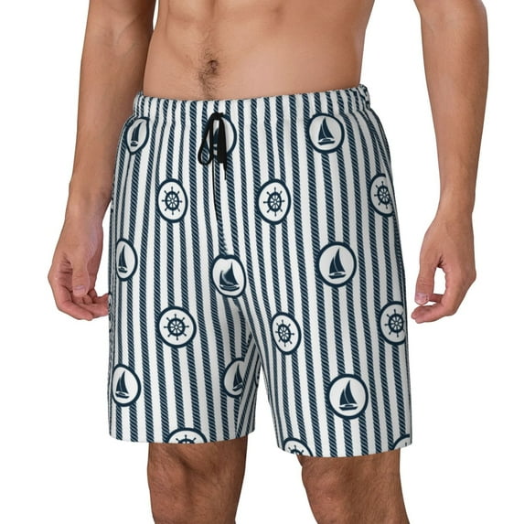 Naloa Nautical1 Print Men Swim Trunks with Compression Liner ,Board Shorts,Men's Swim Shorts with Drawstring and Elastic Waistband-Medium