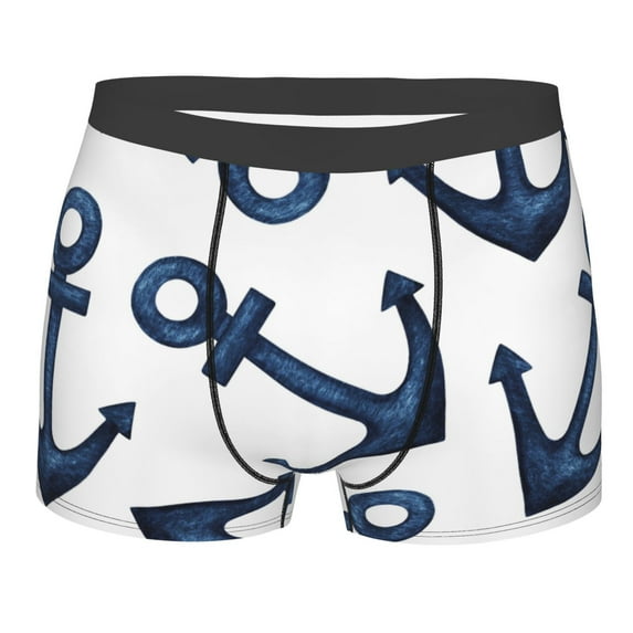 Naloa Navy Blue Anchor Print Mens Underwear - Boxers for Men, Classic Briefs for Men