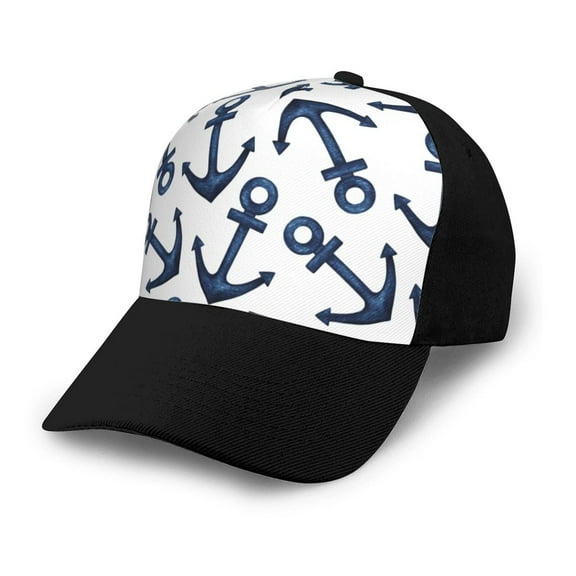 Naloa Navy Blue Anchors Adult adjustable Print Baseball Hat, Patchwork curved brim baseball capfor Men and Women, One Size