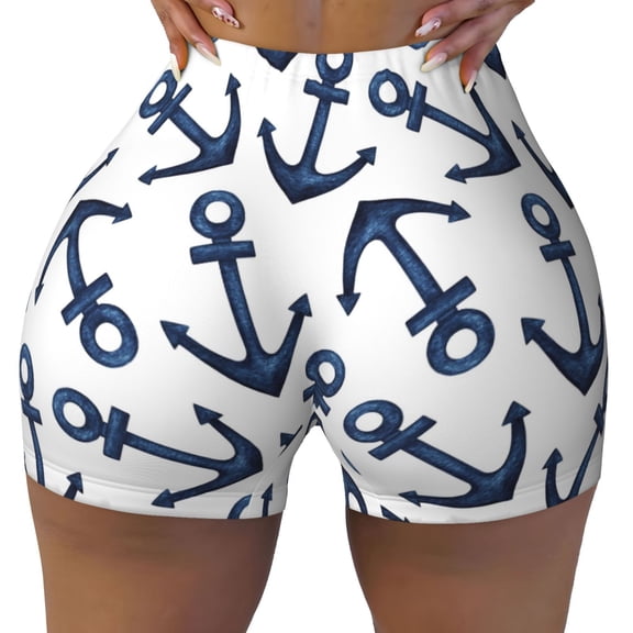 Naloa Navy Blue Anchors Biker Shorts for Women Seamless Scrunch Short Women’s Yoga Shorts for Gym Running Sport Shorts - Medium