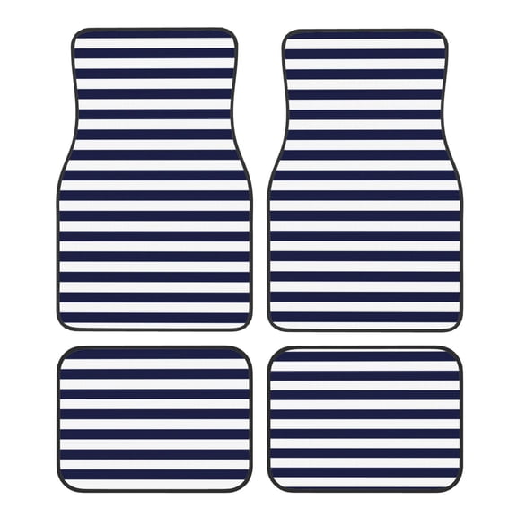 Naloa Navy Blue And White Stripes Car Foot Mat Set of 4 Pieces - Universal Floor Liner Neoprene Full Set Floor Mats for Cars Trucks SUV