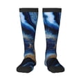 thumbnail image 1 of Naloa Navy Blue Marble Knee Socks, High Socks Long Stretchy Sock Women Knee High Stocking, Long Socks for Women, 1 of 6
