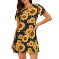 thumbnail image 1 of Naloa Navy Blue Plaid Sunflower Print Women Nightgowns,Womens Loungewear,Short Sleeve Sleepwear,Comfy Ladies Nightdress, 1 of 6
