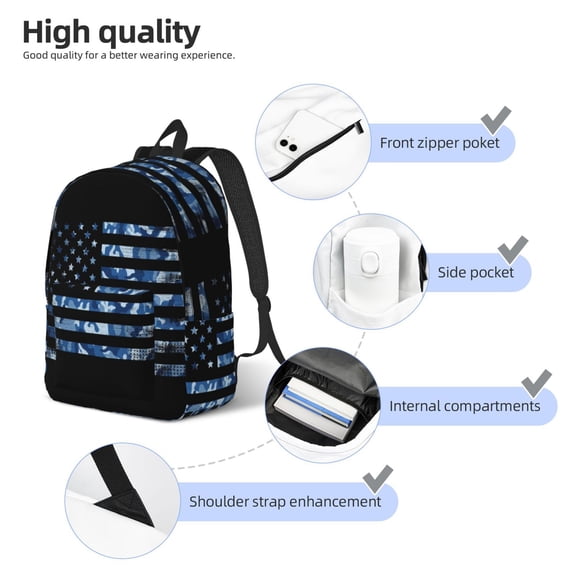 Naloa Navy Camouflage American Flag Print Durable Canvas College Rucksack,Laptop Excursion Backpack,Travel Notebook School Backpack,Bookbag For Men Women