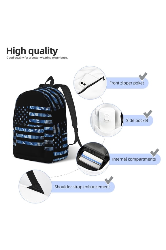 Navy Camouflage American Flag Print Durable Canvas College Rucksack,Laptop Excursion Backpack,Travel Notebook School Backpack,Bookbag For Men Women