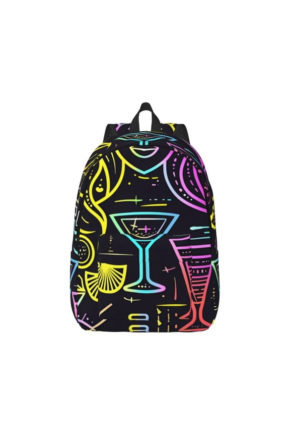 Neon Bar Drinks Canvas Backpack for Men Women Rucksack Casual Travel Daypack College Tote Satchel Bookbag for Teens-Small