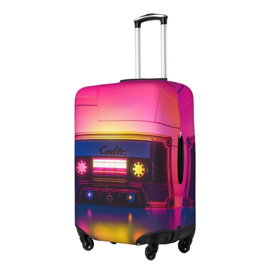 Naloa Neon Cassette Tape Elastic Suitcase Protector, Travel Suitcase Protector Cover Fits 18-32in Suitcase(No luggage included)-Small