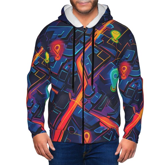 Naloa Neon City Map Men’s Hoodies, Zip up Hoodie, Sweatshirts,Hoodies for Men Sizes S-3XL-3X-Large