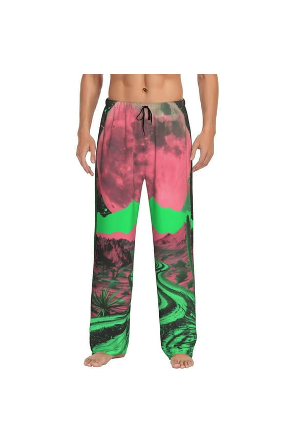 Neon Desert Moon Pajama Pants Men, PJ Bottoms, Sleep & Lounge Pants-Large