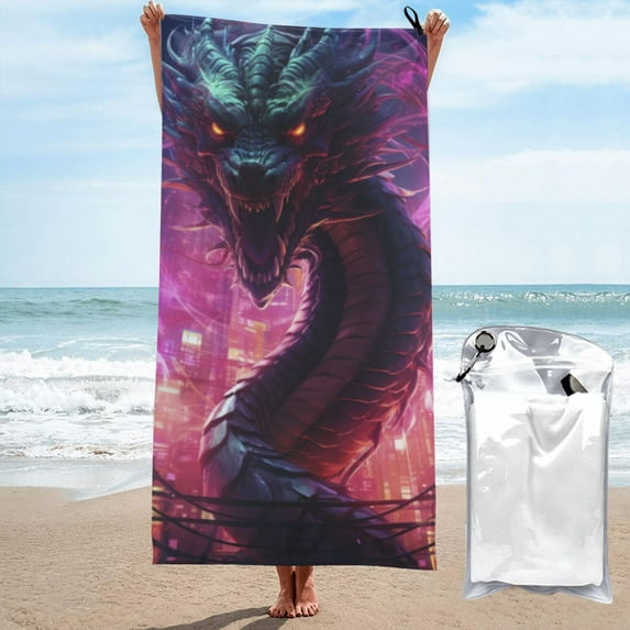 Naloa Neon Futuristic Dragon Microfiber Ultra Soft Highly Absorbent Bath Towel, Quick Drying Towels for Body, Sport, Yoga, SPA, Fitness-27.5"x55"