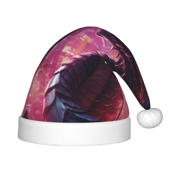 Naloa Neon Futuristic Dragon Santa Hat for Kids Baby Christmas Hats,Girls Boys Toddler Plush Xmas Holiday Hat,Luxury Santa Claus Hat