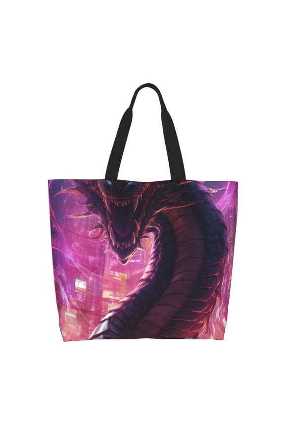 Neon Futuristic Dragon Tote Bag for Women Large Capacity Shoulder Bag for College Work Travel Shopping