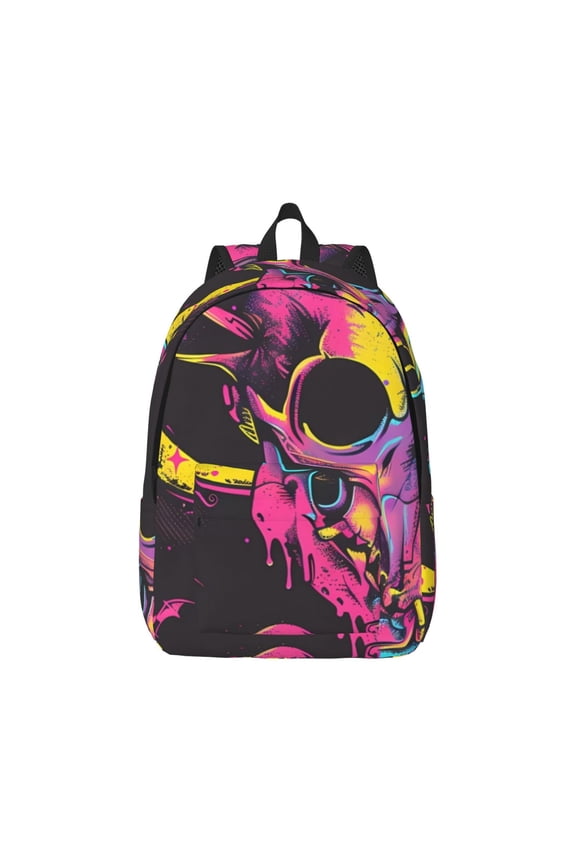 Neon Gothic Skull Moon Canvas Backpack for Men Women Rucksack Casual Travel Daypack College Tote Satchel Bookbag for Teens-