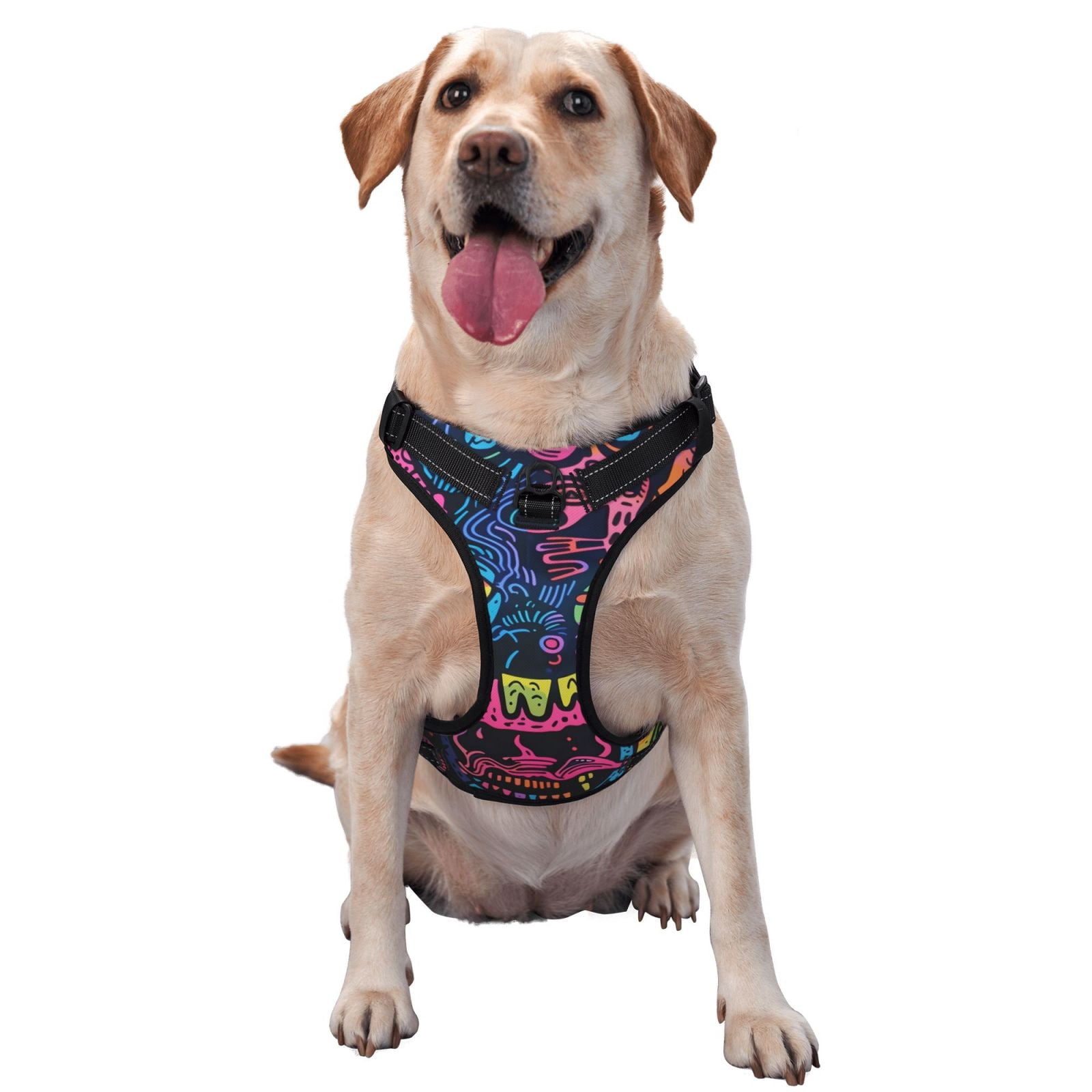 Naloa Neon Graffiti Urban Art Dog Harness, Pet Harness Vest with Traction Rope, Dog Vest for Outdoor, Walking - {sizeName}-Small