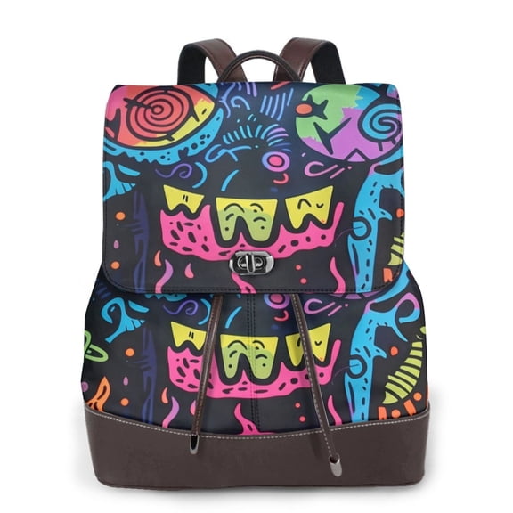 Naloa Neon Graffiti Urban Art Print Leather Backpack Purse for Women and Ladies,Shoulder Travel Daypacks Bags,Laptop Backpack for Women