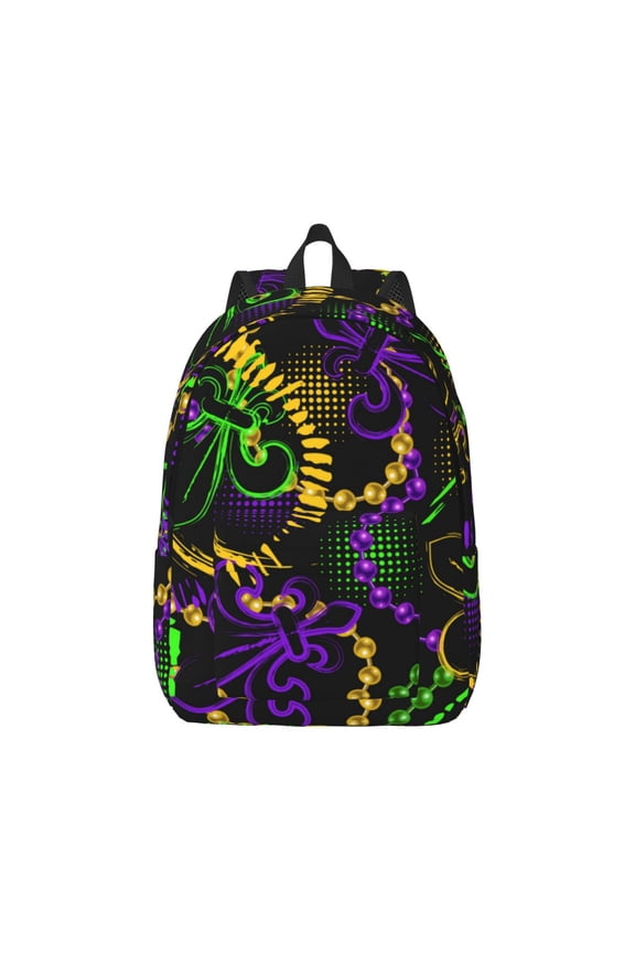 Neon Mardi Gras Canvas Backpack for Men Women Rucksack Casual Travel Daypack College Tote Satchel Bookbag for Teens-Medium