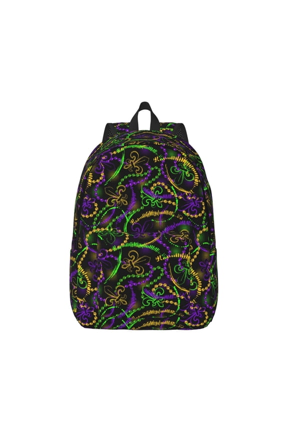 Neon Mardi Gras Canvas Backpack for Men Women Rucksack Casual Travel Daypack College Tote Satchel Bookbag for Teens-Small