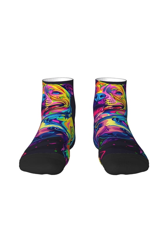Neon Pop Art Pitbull Ankle Socks for Women Non Slip Socks No Show Socks Classic Low Cut Casual Socks Casual Socks