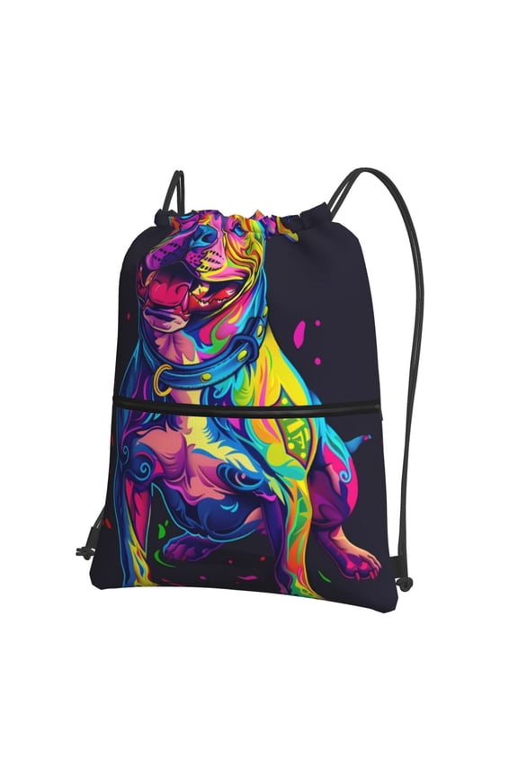 Neon Pop Art Pitbull Drawstring Backpack String Bag Cinch Water Resistant for Gym Shopping Sport Yoga
