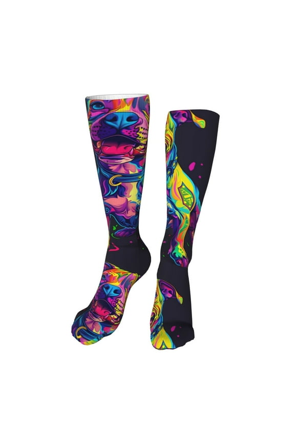 Neon Pop Art Pitbull High Stockings Women Thigh High Stockings Over Knee Long Stockings-One Size