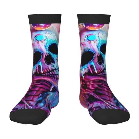 Naloa Neon Skull With Milkshake Kids Socks Unisex Kids and Toddlers' Crew Socks, ,1 Pairs