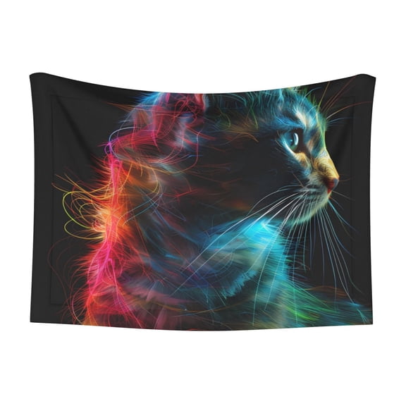 Naloa Neon Spectrum Cat Portrait Dog Blanket, 3 Sizes Cat Blanket for Indoor Cats Large Medium Small Dog Gifts-Small