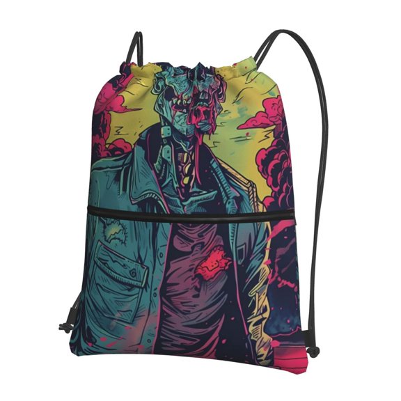 Naloa Neon Zombie Skull Drawstring Backpack String Bag Cinch Water Resistant for Gym Shopping Sport Yoga