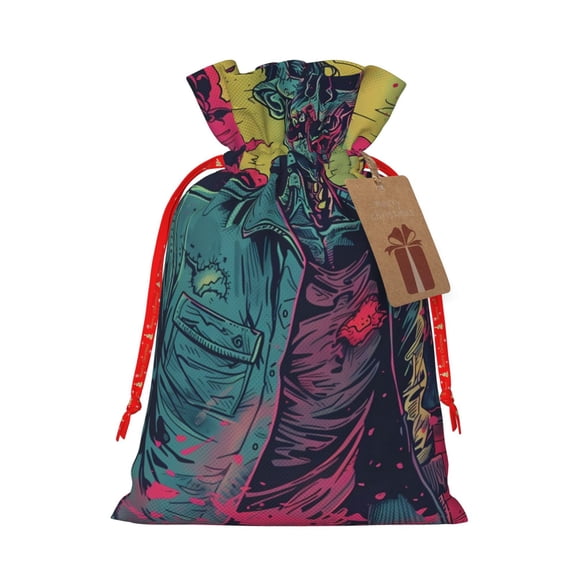Naloa Neon Zombie Skull Drawstring Christmas Bags, 3D Xmas Gift Bags, Christmas Wrapping Bags, Xmas Goodie Bags, Treat Pouch Bags, Party Favor Bags-