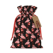 Naloa New Year Flamingo Drawstring Christmas Bags, 3D Xmas Gift Bags, Christmas Wrapping Bags, Xmas Goodie Bags, Treat Pouch Bags, Party Favor Bags-