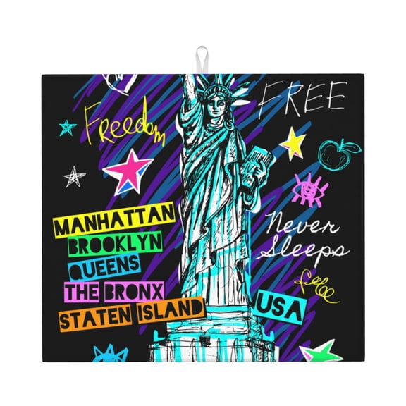 Naloa New York City Dish Drying Mat for Kitchen Counter, Heat Resistant Drainer Mats, Absorbent Draining Mat,Dish Rack Pad,16"x18"