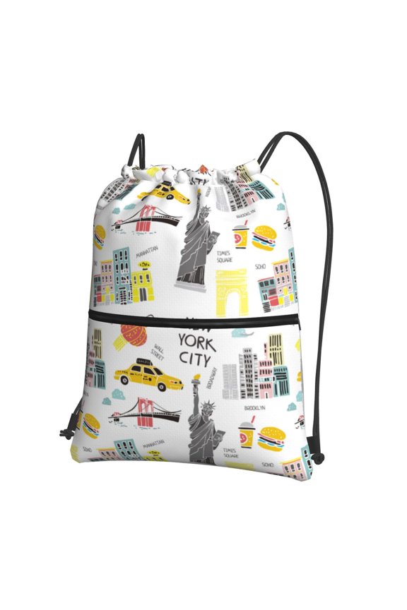 New York Drawstring Backpack String Bag Cinch Water Resistant for Gym Shopping Sport Yoga