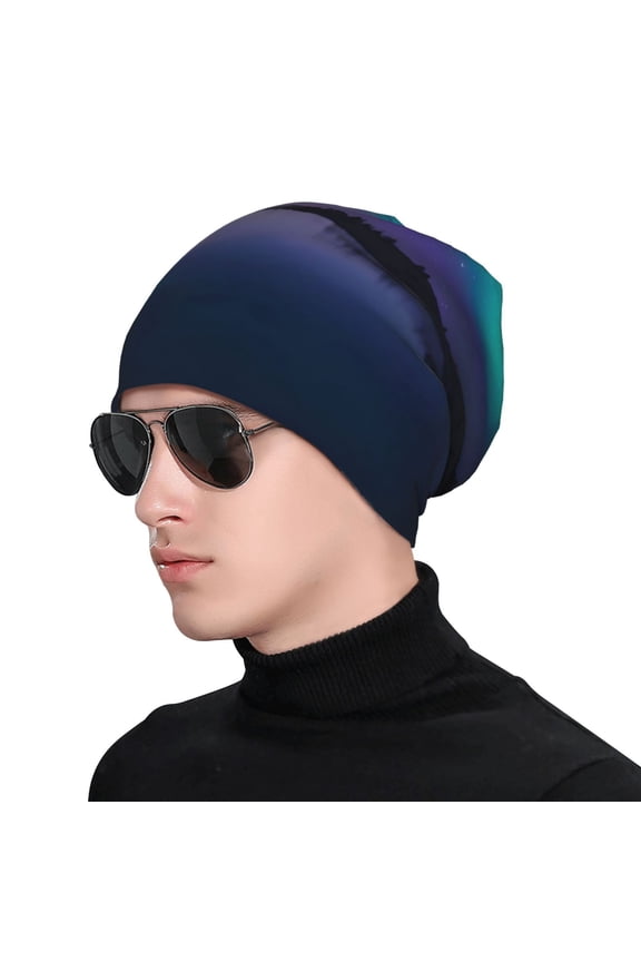 Night At Lake Aurora Soft Beanie Hat, Knit Beanie Daily Beanie in Fine Knit for Women Men Winter Travel, Outdoor