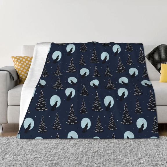 Naloa Night Forest Wolf Flannel Fleece Throw Blanket for Bed Couch, Thick Blanket - All Seasons Suitable for Women, Men and Kids-60"x50"