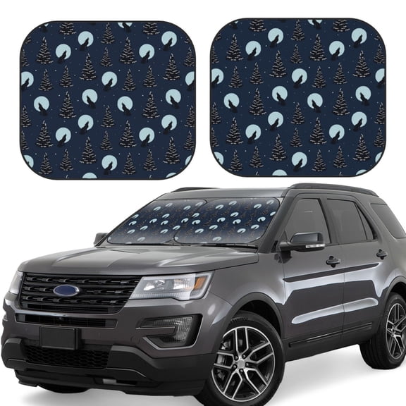 Naloa Night Forest Wolf Print 2-Piece Windshield Sunshade,Foldable Car Front Window Sun Shades,for Most Sedans SUV Truck-Small