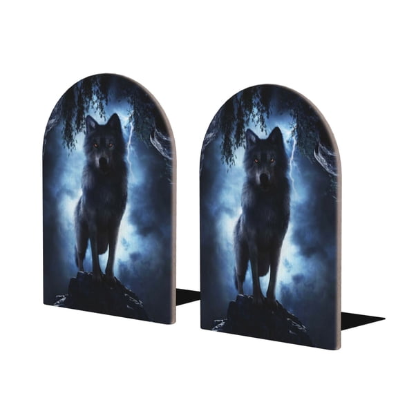 Naloa Night Scene of Wolves 2 Pcs Bookend Large Capacity Office Book Ends for Home Office Library School Study Decoration