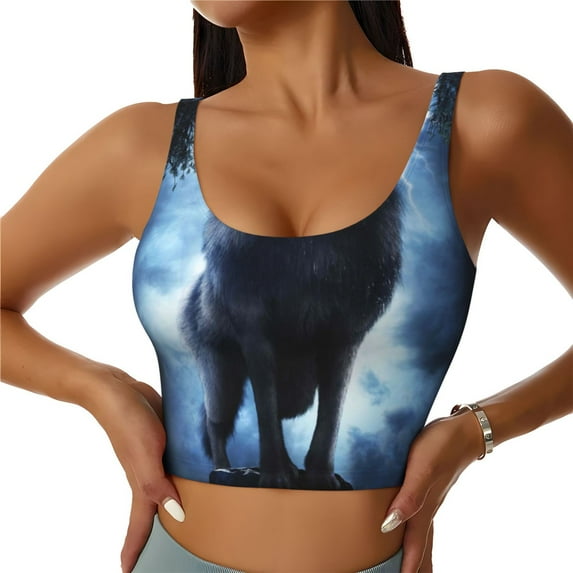 Naloa Night Scene of Wolves Sports Bras for Women, High Support Bra with Removable Pads, Comfortable - Medium