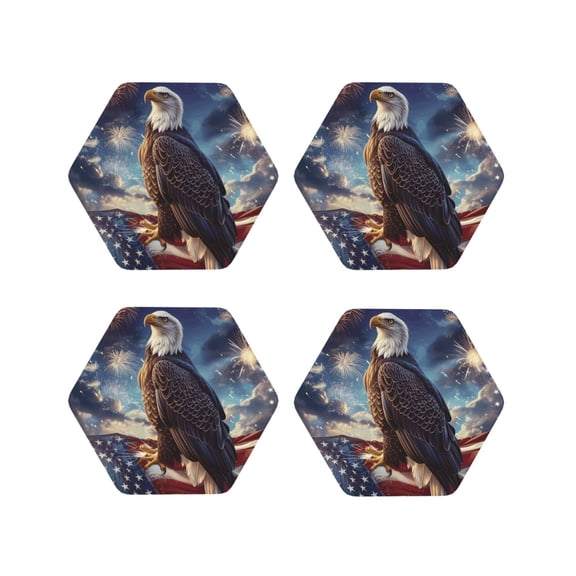 Naloa Night Sky Bald Eagle Leather Coasters for Drinks, Durable Drink Coasters 4 Set for Tabletop Protection, Luxurious Home Décor and Housewarming Gift ( {designName})Hexagon