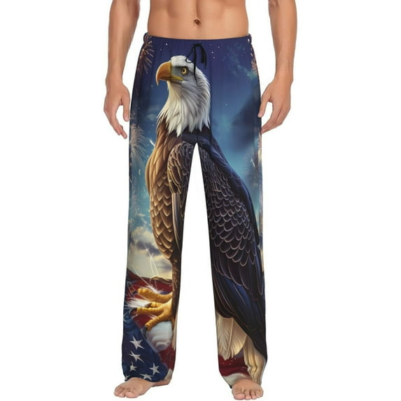 Naloa Night Sky Bald Eagle Pajama Pants Men, PJ Bottoms, Sleep & Lounge Pants-Large