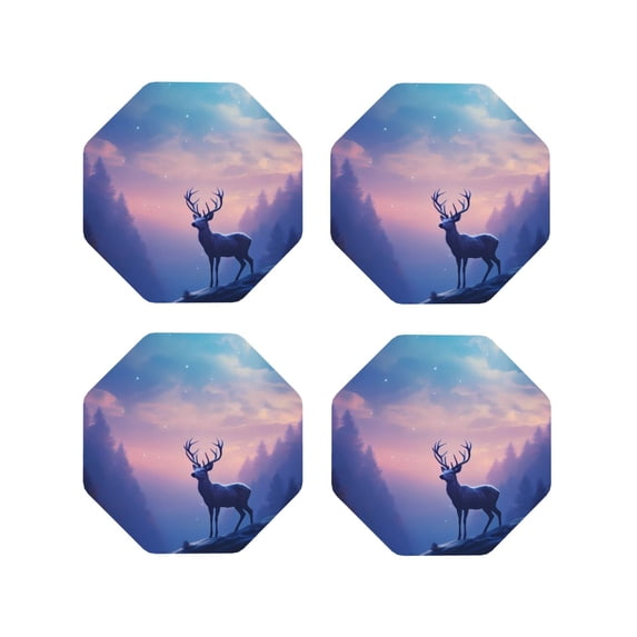 Naloa Night Sky Elk Leather Coasters for Drinks, Durable Drink Coasters 4 Set for Tabletop Protection, Luxurious Home Décor and Housewarming Gift ( {designName})Octagon