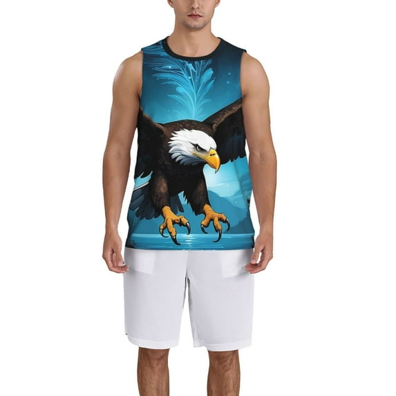 Naloa Night Sky Forest Bald Eagle Basketball Jersey Reversible Men's Mesh Athletic Sports Shirts Training Practice S-4XLMedium