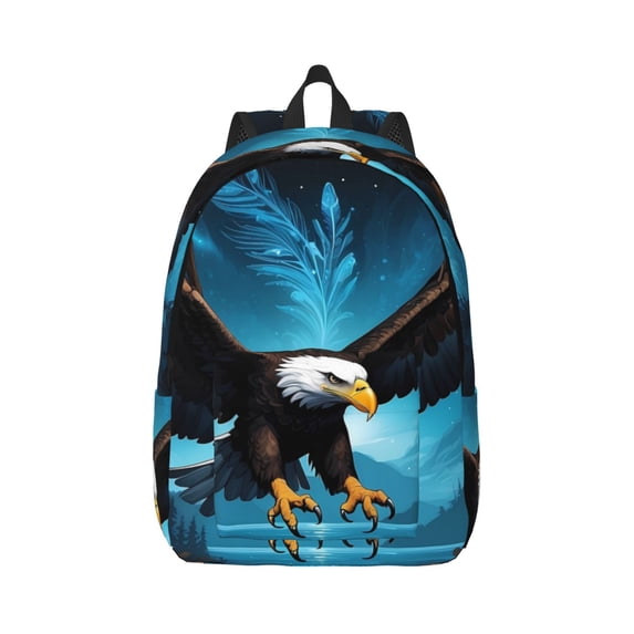 Naloa Night Sky Forest Bald Eagle Canvas Backpack for Men Women Rucksack Casual Travel Daypack College Tote Satchel Bookbag for Teens-Medium