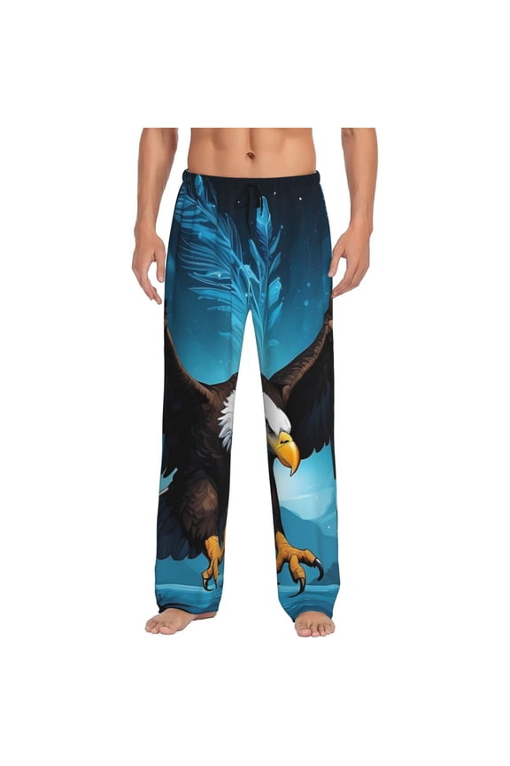 Night Sky Forest Bald Eagle Pajama Pants Men, PJ Bottoms, Sleep & Lounge Pants-XX-Large