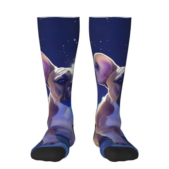 Naloa Night Sky Winged French Bulldog Thigh High Socks Extra Long Stretchy Sock Women Over Knee High Opaque Stocking Daily Wear