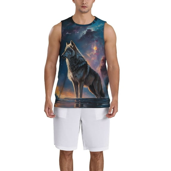Naloa Night Sky Wolf Basketball Jersey Reversible Men's Mesh Athletic Sports Shirts Training Practice S-4XL3X-Large