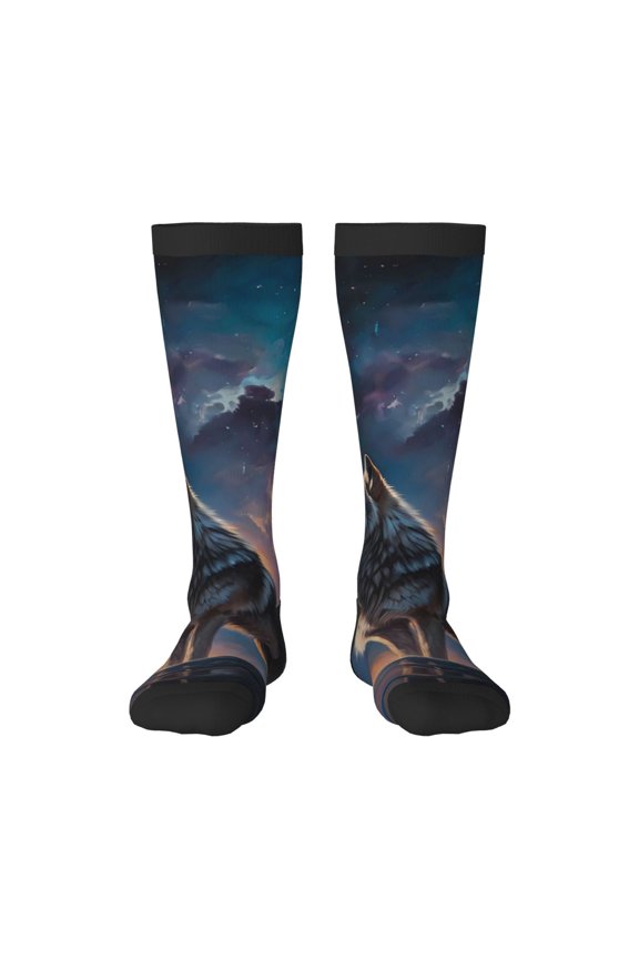 Night Sky Wolf Thigh High Socks Extra Long Stretchy Sock Women Over Knee High Opaque Stocking Daily Wear