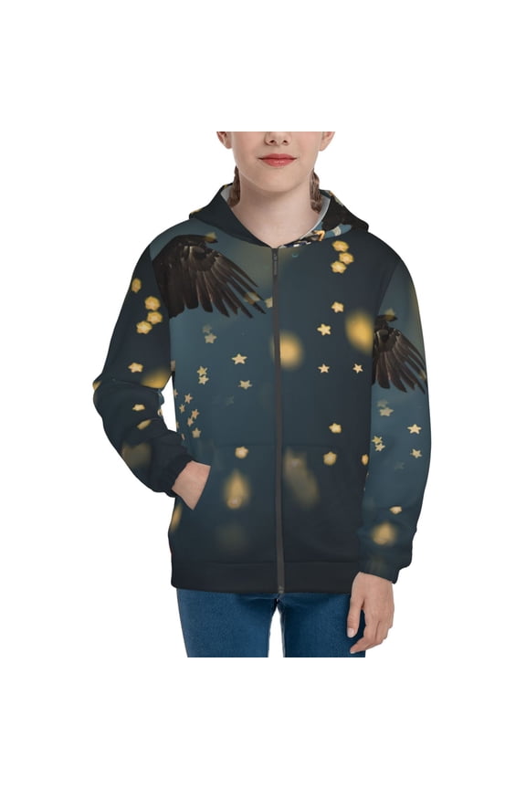 North American Bald Eagle Teenage Zipper Hoodie, Long Sleeve Zip Up Hoodies Casual Jackets Tops for 7-12 Years-Small
