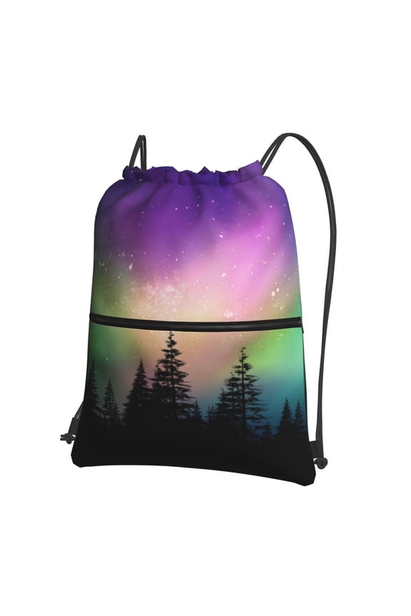Northern Lights Drawstring Backpack String Bag Cinch Water Resistant for Gym Shopping Sport Yoga
