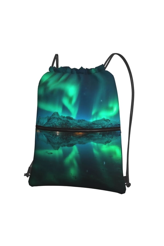 Northern Lights Drawstring Backpack String Bag Cinch Water Resistant for Gym Shopping Sport Yoga